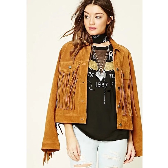 Forever 21 Jackets & Blazers - Forever 21 Pigskin Leather Western Boho Fringe Jacket, Brown - Size S